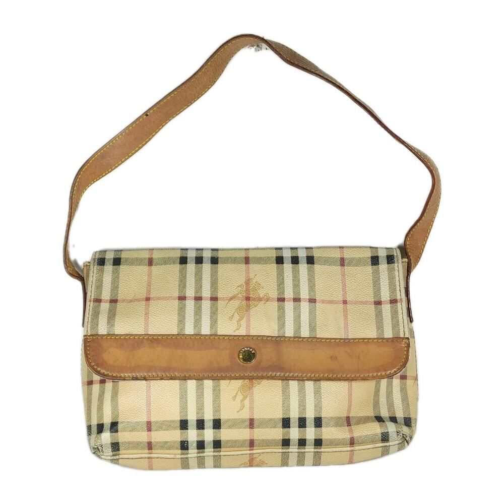 Burberry Women's Vtg Blue Label Beige Brown Nova Check Leather Shoulder Bag